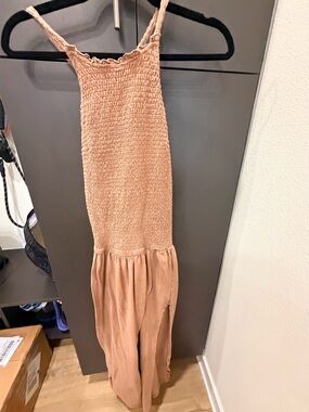 Free People Smocked Maxi Dress in Dusty Peach
